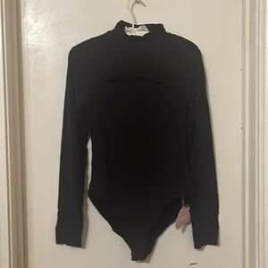 ALGALAROUND Women Double Lined Long Sleeve Bodysuits Cut out Mock Neck